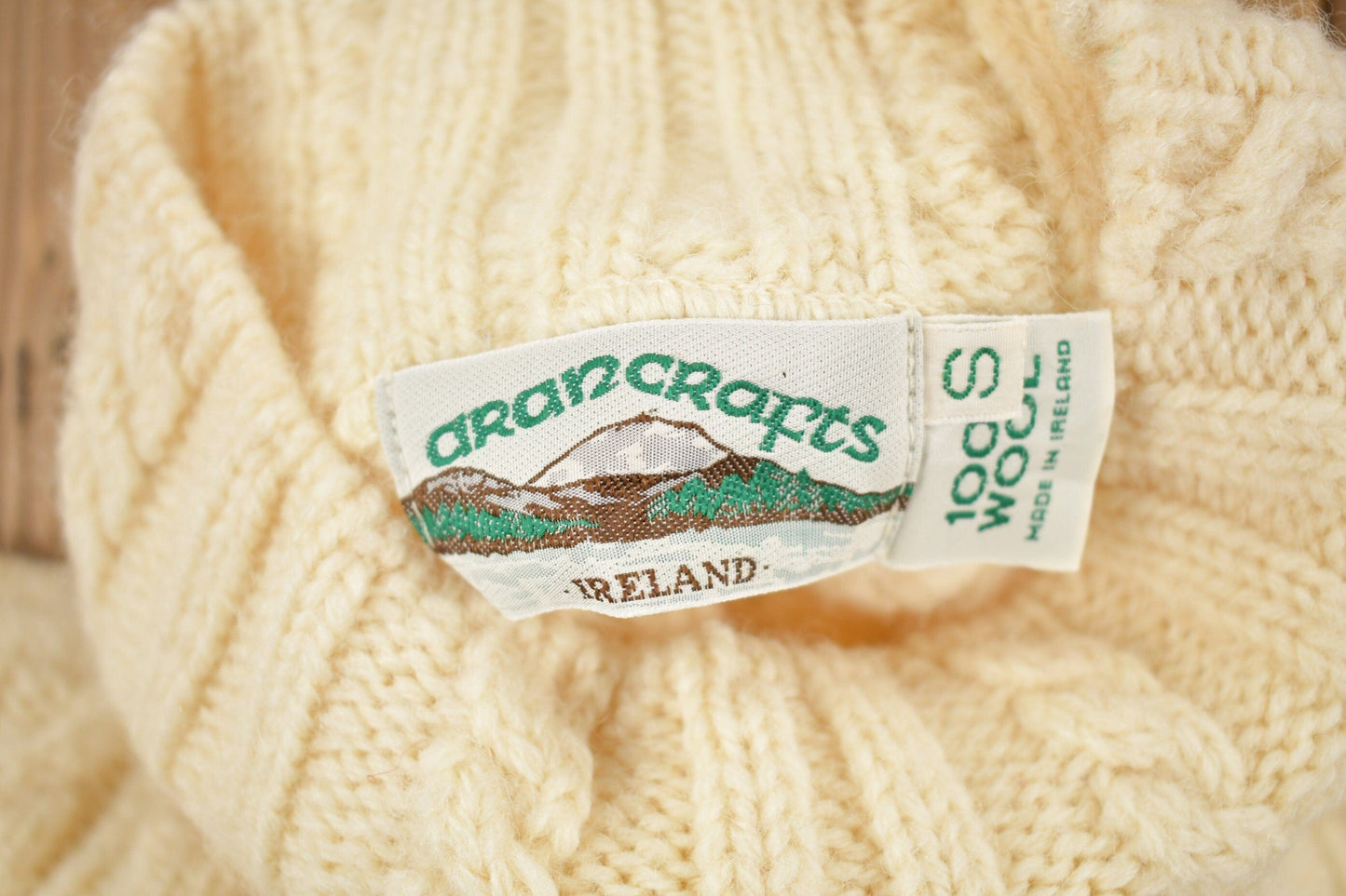 Vintage 1990s Aran Crafts 100% Merino Wool 3D Cable Knit Sweater Men's Small from propervintagecanada
