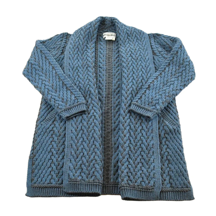 Vintage 1990s Aran Crafts 100% Merino Wool Cable Knit Shawl Cardigan Long Sweater Mens S from propervintagecanada