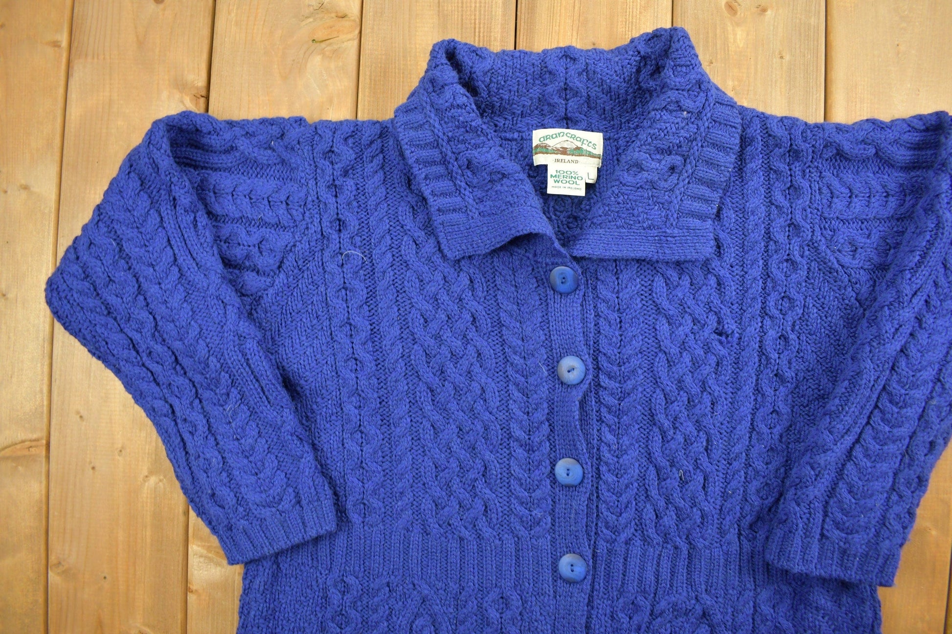 Vintage 1990s Aran Crafts 100% Merino Wool Knit Sweater Men's Large from propervintagecanada