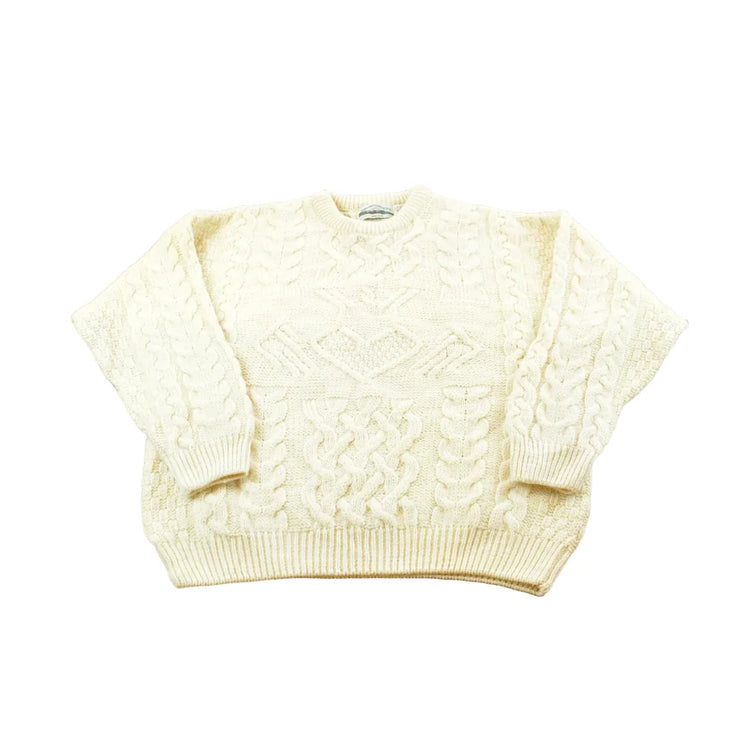 Vintage 1990s Aran Crafts 100% Wool 3D Cable Knit Sweater Mens L from propervintagecanada