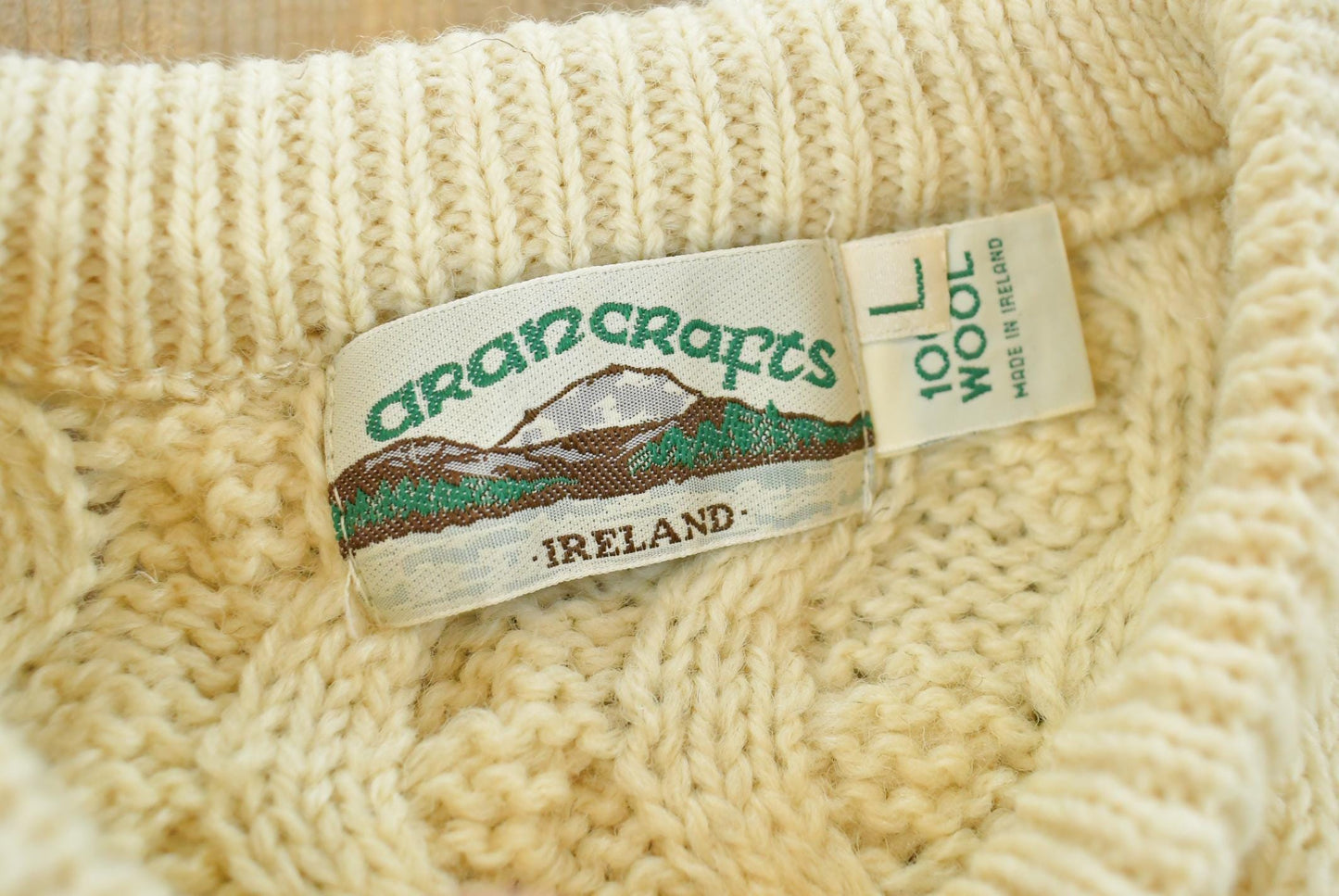Vintage 1990s Aran Crafts 100% Wool 3D Cable Knit Sweater Mens L from propervintagecanada