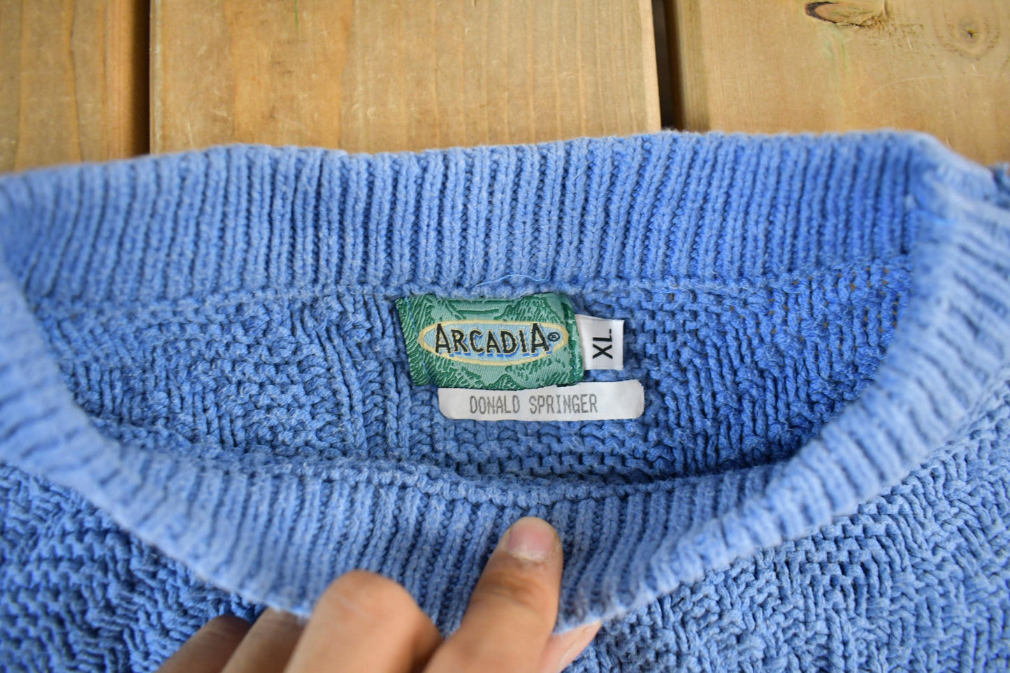 Vintage 1990s Arcadia Knit Crewneck Sweater Men's Large from propervintagecanada
