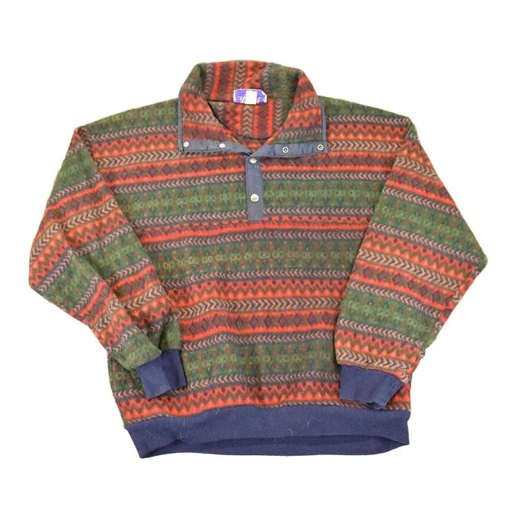 Vintage 1990s Arctic Image AOP Aztec Fleece Quarter Button Outdoorsman Sweater Mens L from propervintagecanada