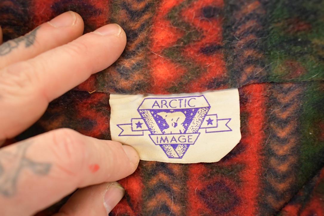 Vintage 1990s Arctic Image AOP Aztec Fleece Quarter Button Outdoorsman Sweater Mens L from propervintagecanada