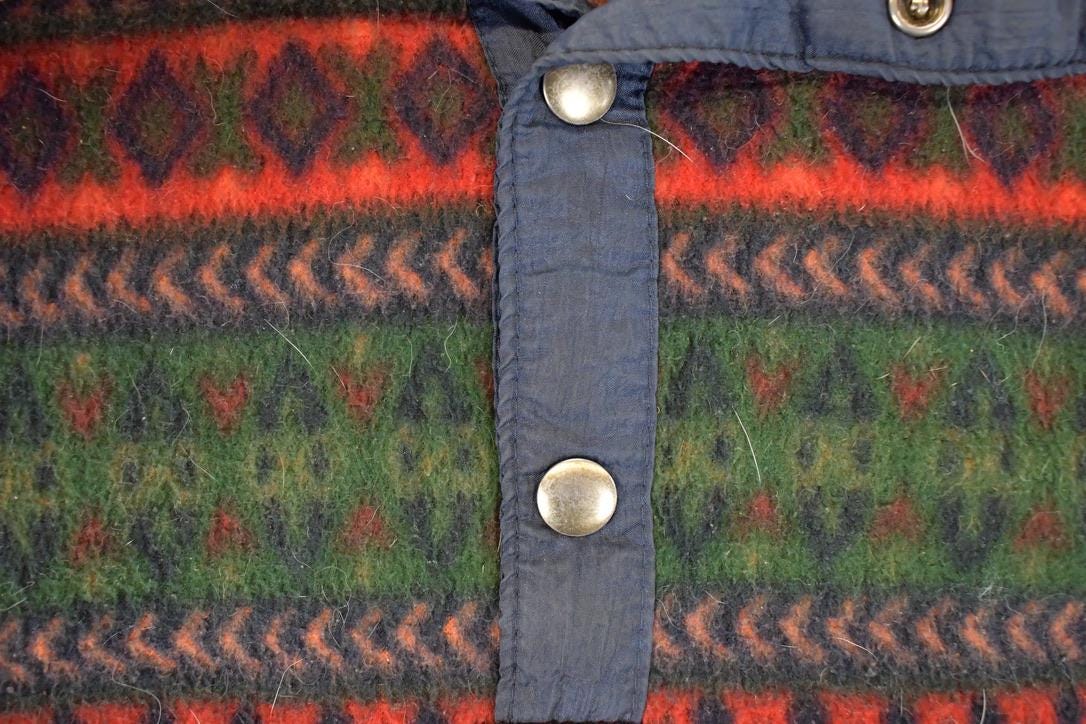 Vintage 1990s Arctic Image AOP Aztec Fleece Quarter Button Outdoorsman Sweater Mens L from propervintagecanada