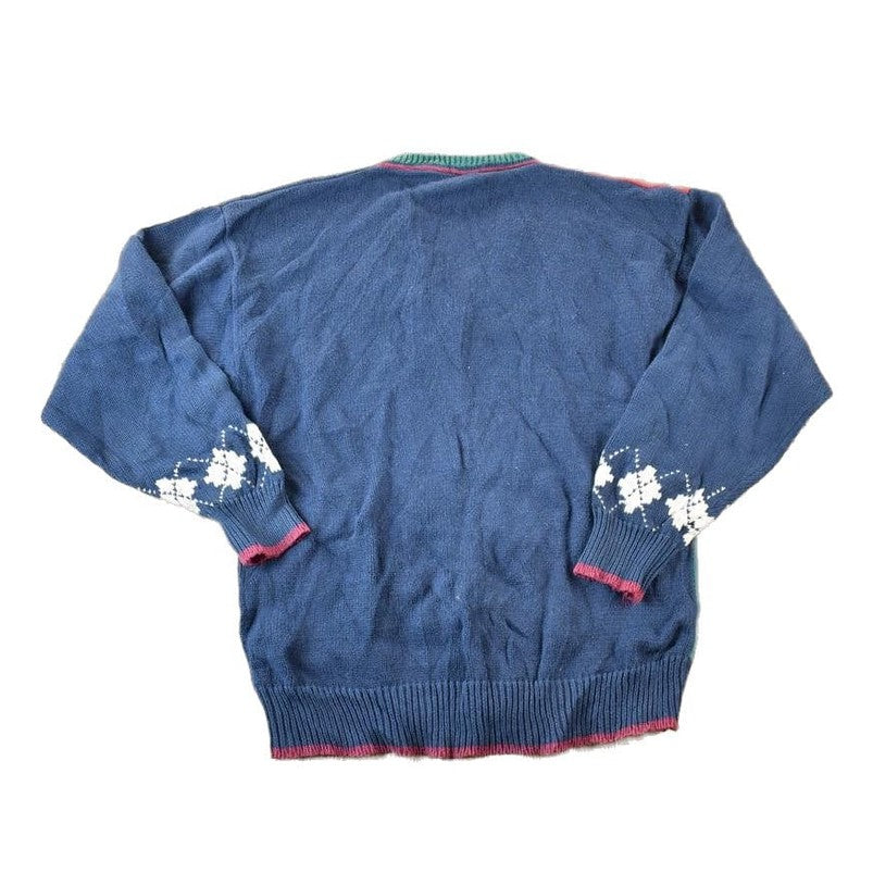 Vintage 1990s Argyle Knit Abstract Pattern V Neck Sweater Men's XL from propervintagecanada