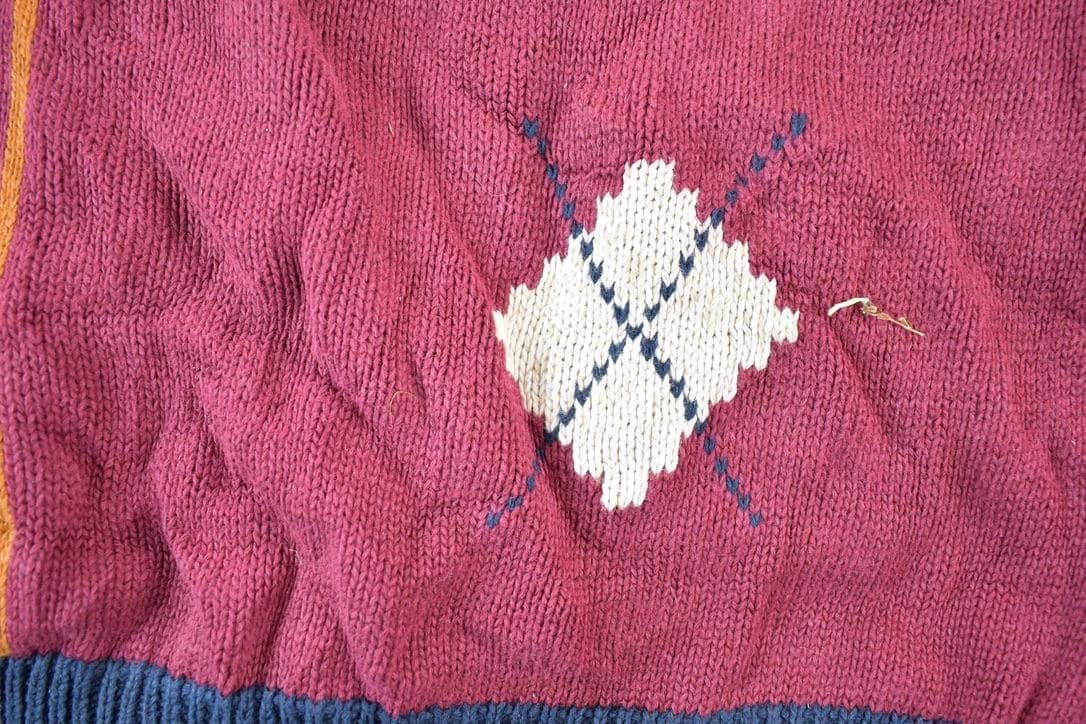 Vintage 1990s Argyle Knit Abstract Pattern V Neck Sweater Men's XL from propervintagecanada