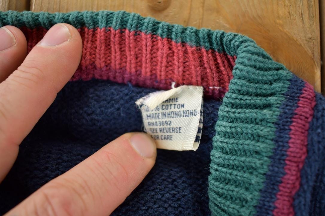 Vintage 1990s Argyle Knit Abstract Pattern V Neck Sweater Men's XL from propervintagecanada