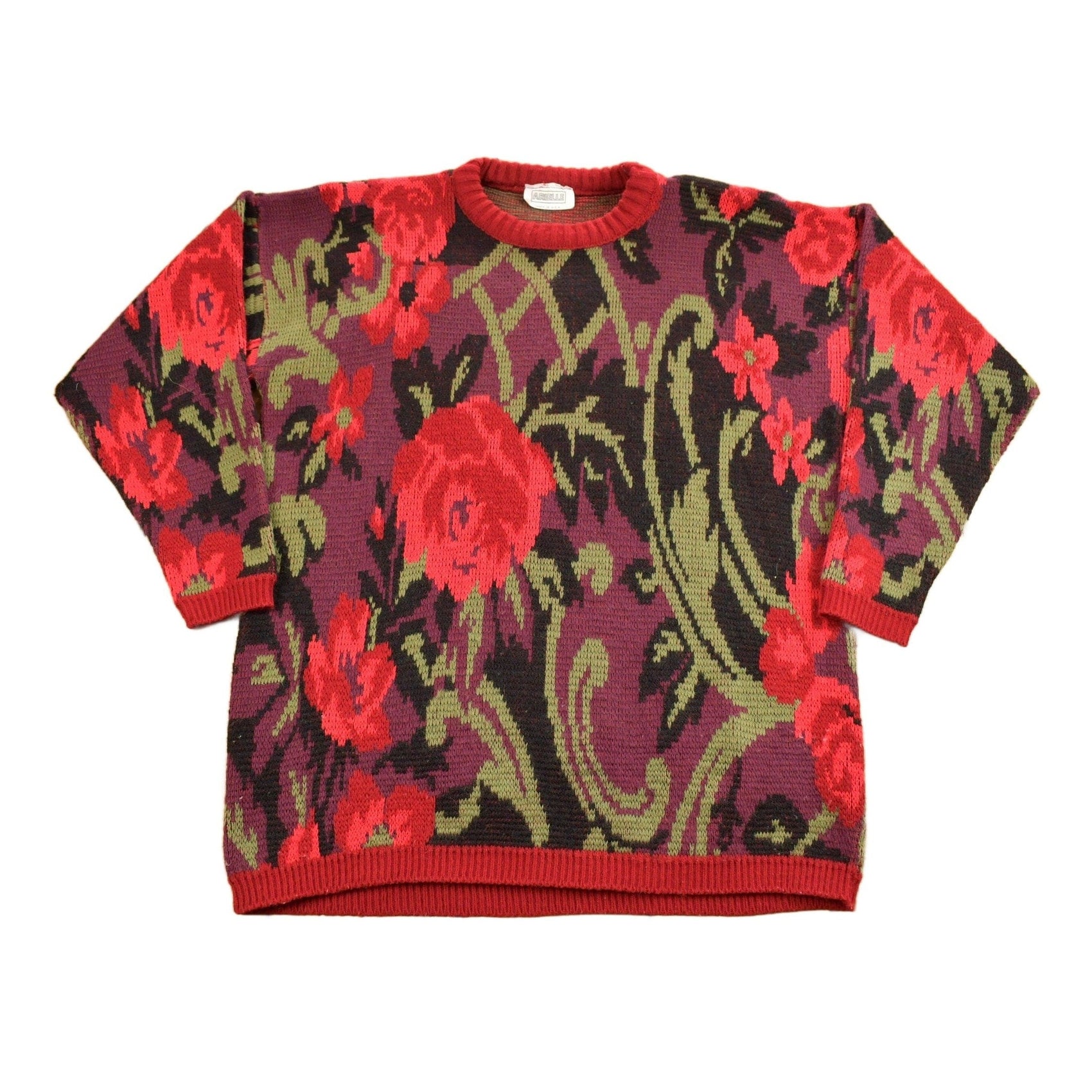 Vintage 1990s Arielle Abstract Rose Theme Knitted Crewneck Sweater Men's Medium from propervintagecanada