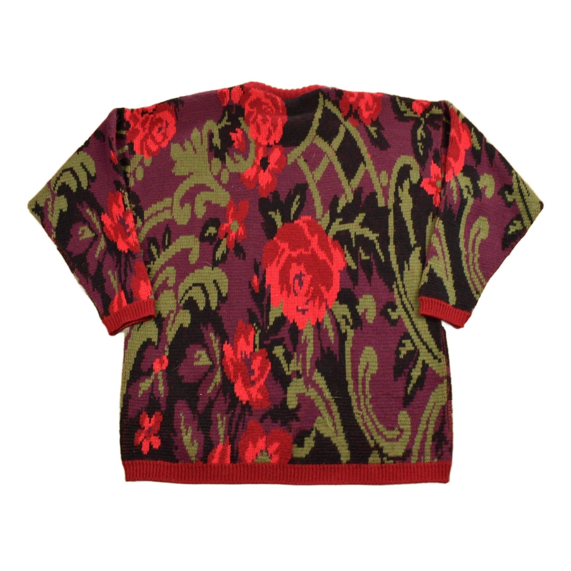 Vintage 1990s Arielle Abstract Rose Theme Knitted Crewneck Sweater Men's Medium from propervintagecanada