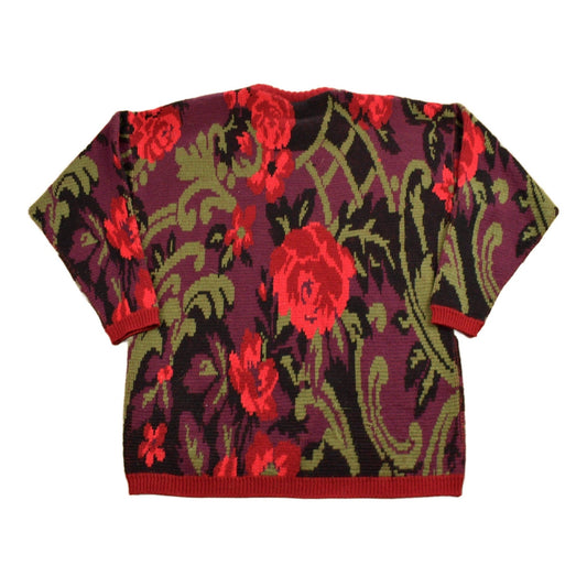 Vintage 1990s Arielle Abstract Rose Theme Knitted Crewneck Sweater Men's Medium from propervintagecanada