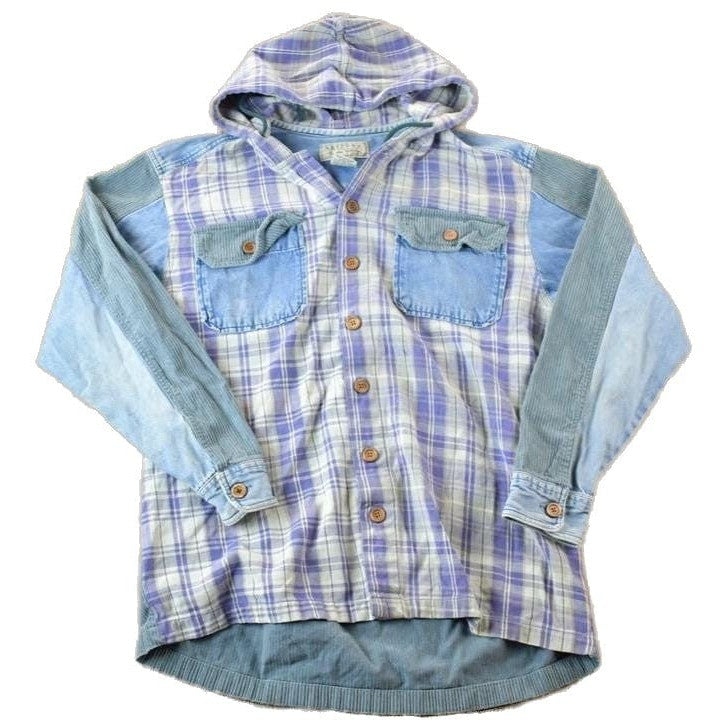 Vintage 1990s Arizona Plaid Denim Hoodie Made In USA Men's Large from propervintagecanada