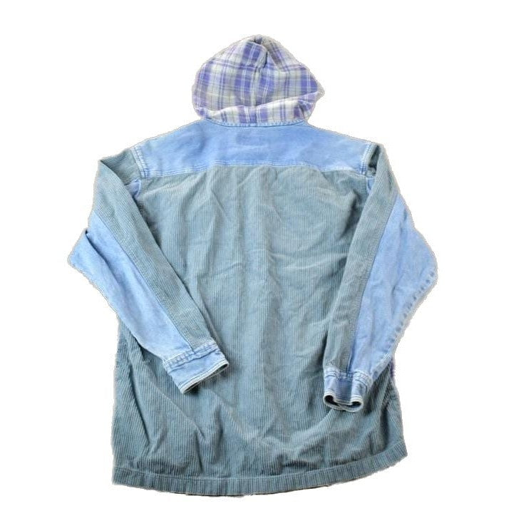 Vintage 1990s Arizona Plaid Denim Hoodie Made In USA Men's Large from propervintagecanada