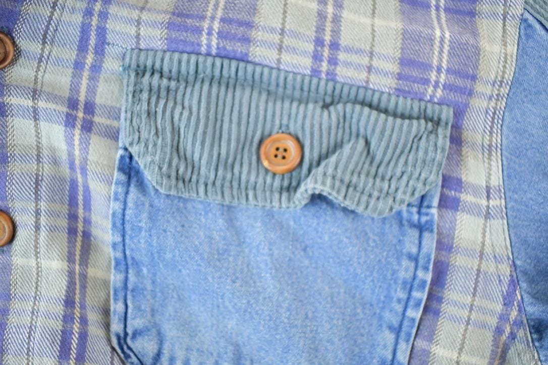 Vintage 1990s Arizona Plaid Denim Hoodie Made In USA Men's Large from propervintagecanada