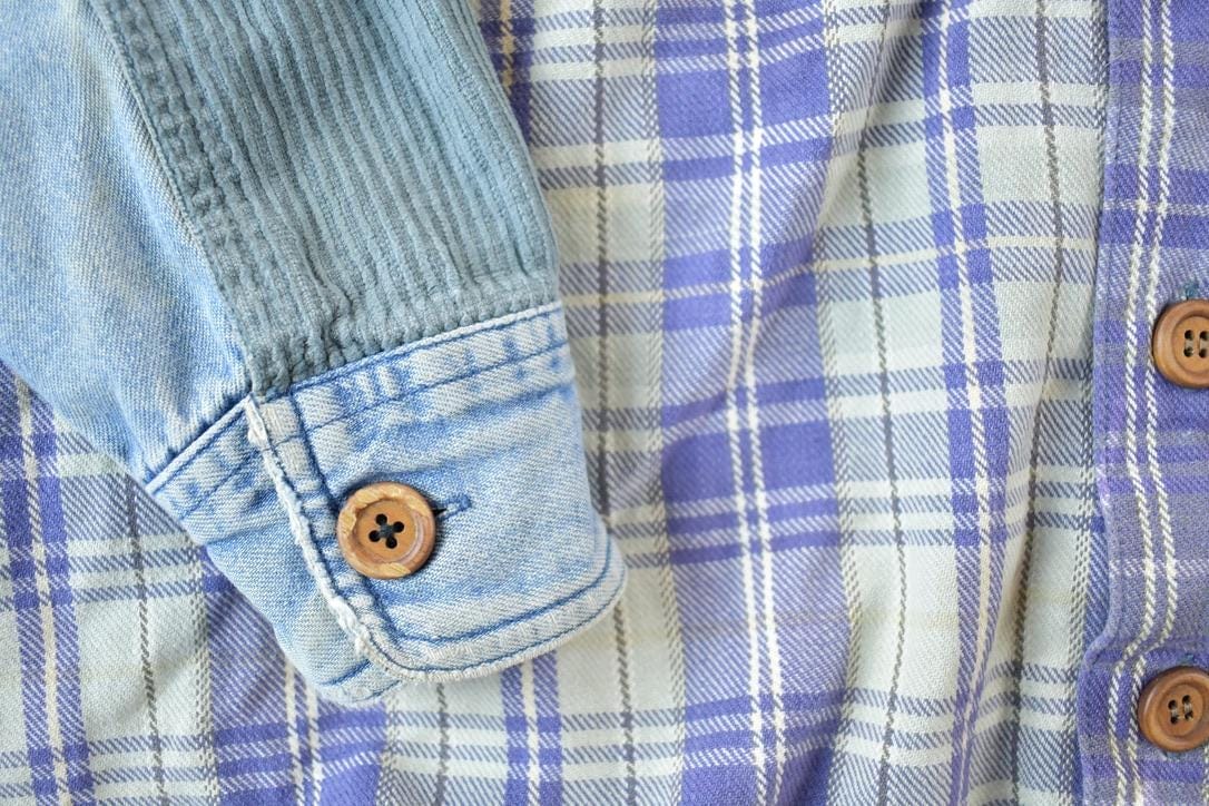 Vintage 1990s Arizona Plaid Denim Hoodie Made In USA Men's Large from propervintagecanada