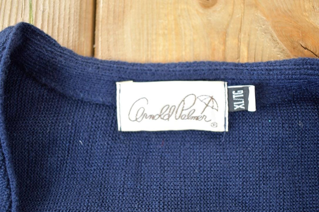 Vintage 1990s Arnold Palmer Knit Perfect Mild Distress Cardigan Sweater Made In USA from propervintagecanada