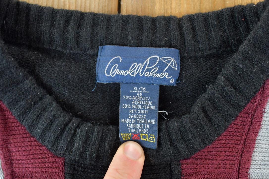 Vintage 1990s Arnold Palmer Striped Knit Crewneck Sweater Men's XL from propervintagecanada