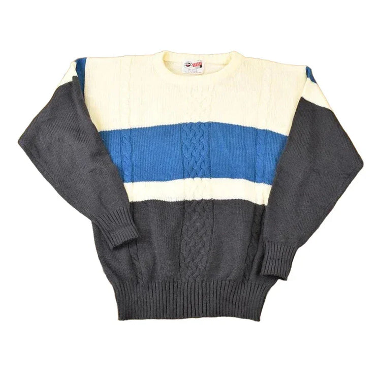 Vintage 1990s Arrow Sport Colorblock Cable Knit Crewneck Sweater Mens L from propervintagecanada