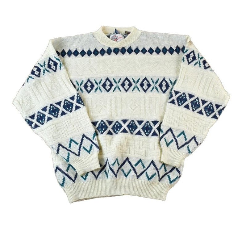 Vintage 1990s Arrow Sport Knit Abstract Pattern Crewneck Sweater Men's Large from propervintagecanada