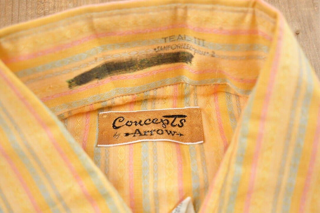 Vintage 1990s Arrow Vertical Striped Button Up Shirt Men's Medium from propervintagecanada