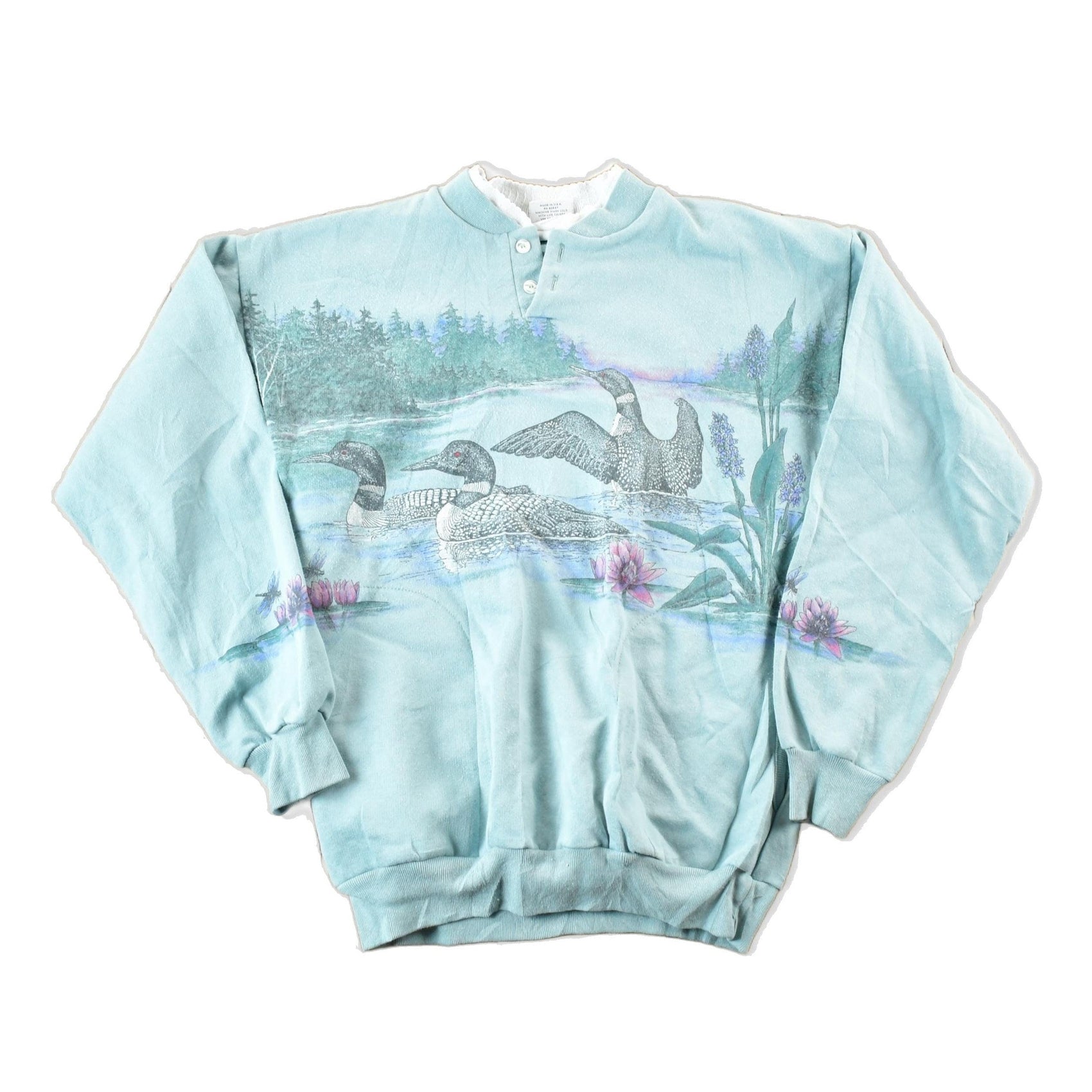 Vintage 1990s Art Unlimeted Loon AOP Outdoorsman Crewneck Sweatshirt Womens M from propervintagecanada