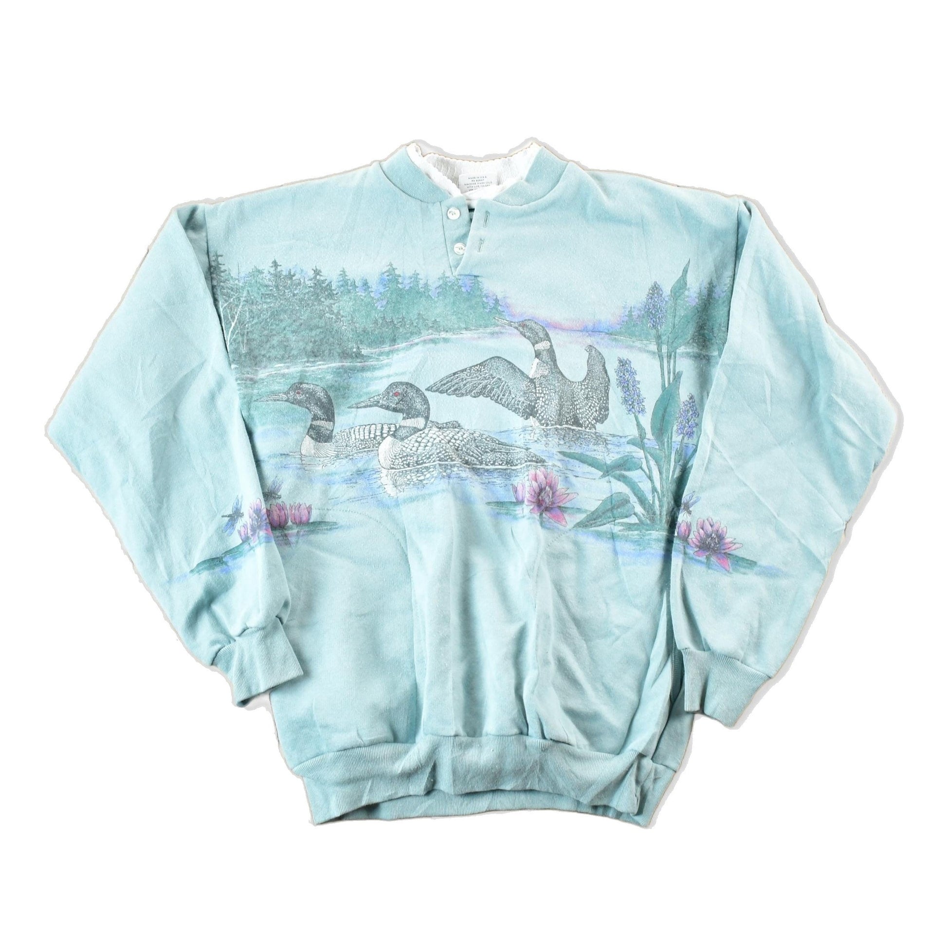 Vintage 1990s Art Unlimeted Loon AOP Outdoorsman Crewneck Sweatshirt Womens M from propervintagecanada
