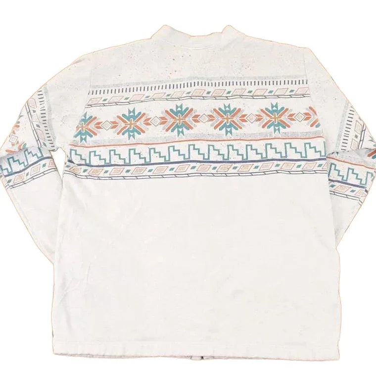 Vintage 1990s Art Unlimited Abstract AOP Graphic Print Button Up Crewneck Sweatshirt Men's L from propervintagecanada