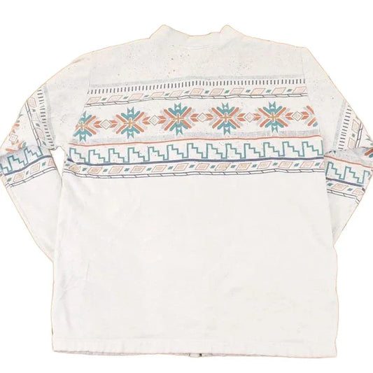 Vintage 1990s Art Unlimited Abstract AOP Graphic Print Button Up Crewneck Sweatshirt Men's L from propervintagecanada