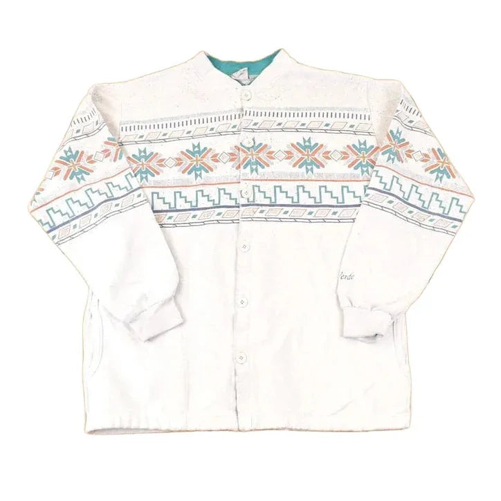 Vintage 1990s Art Unlimited Abstract AOP Graphic Print Button Up Crewneck Sweatshirt Men's L from propervintagecanada