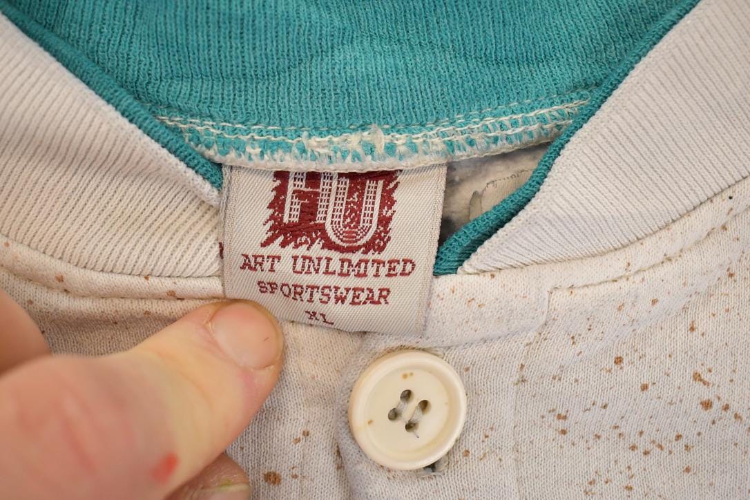 Vintage 1990s Art Unlimited Abstract AOP Graphic Print Button Up Crewneck Sweatshirt Men's L from propervintagecanada
