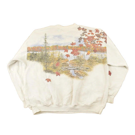 Vintage 1990s Art Unlimited Autumn Leaves All Over Print Landscape Henley Sweatshirt Men's XL from propervintagecanada