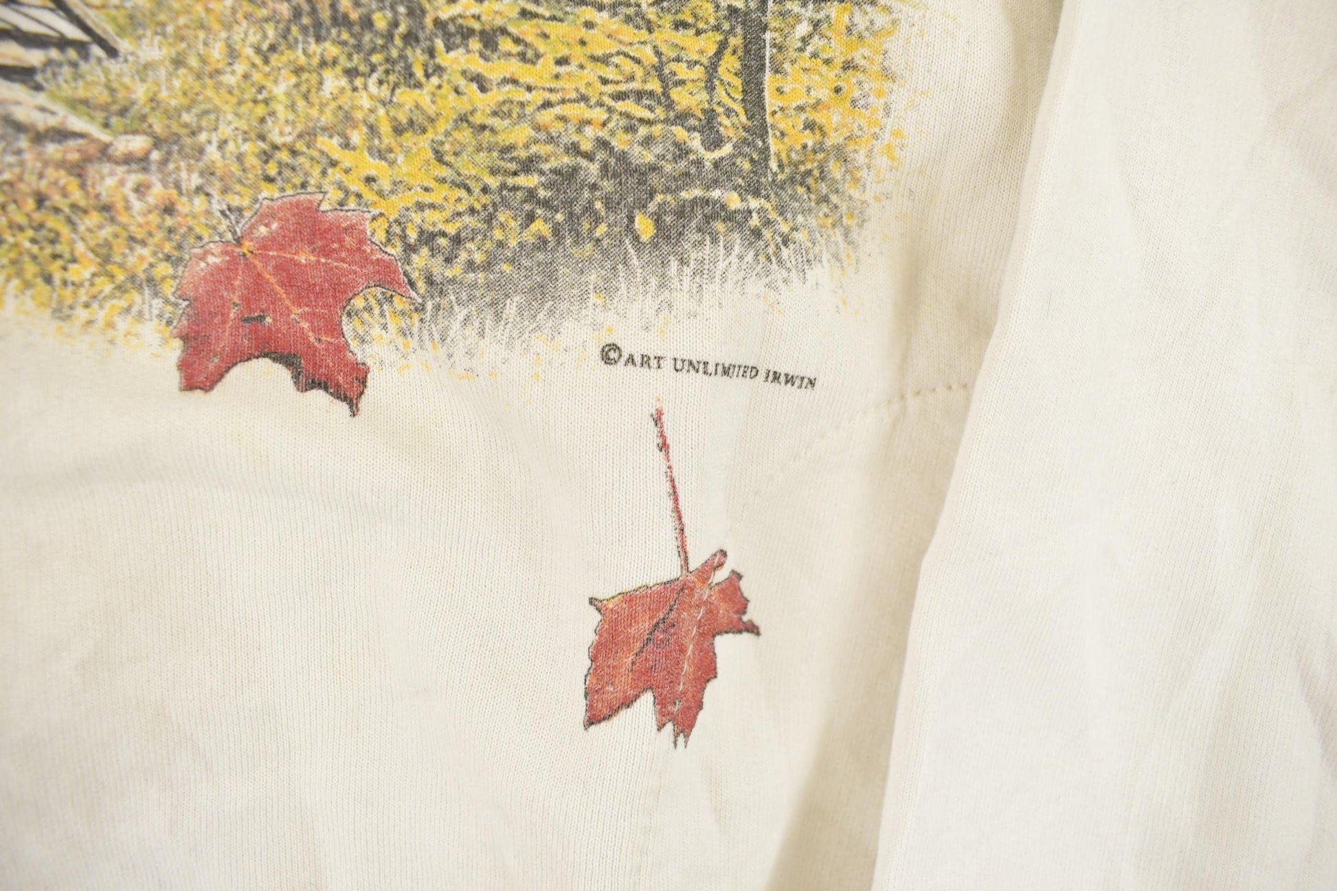 Vintage 1990s Art Unlimited Autumn Leaves All Over Print Landscape Henley Sweatshirt Men's XL from propervintagecanada