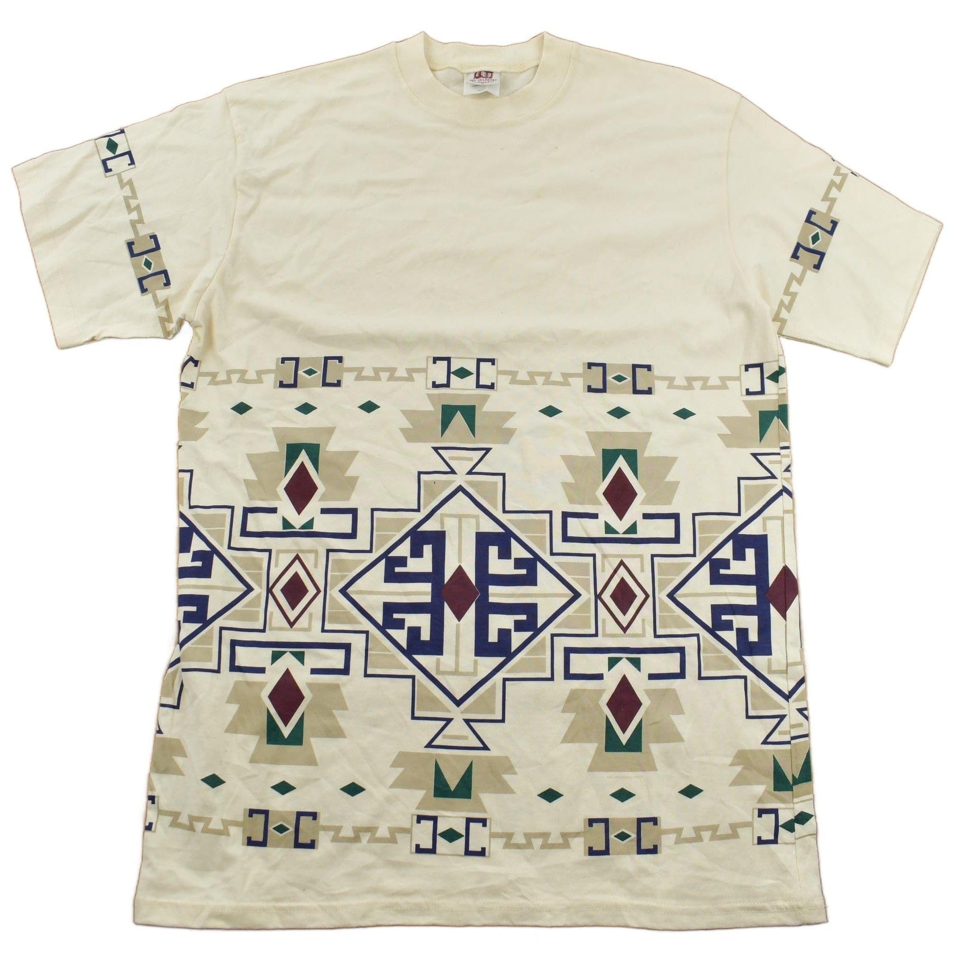 Vintage 1990s Art Unlimited Aztec Pattern Graphic T-Shirt Men's Large from propervintagecanada