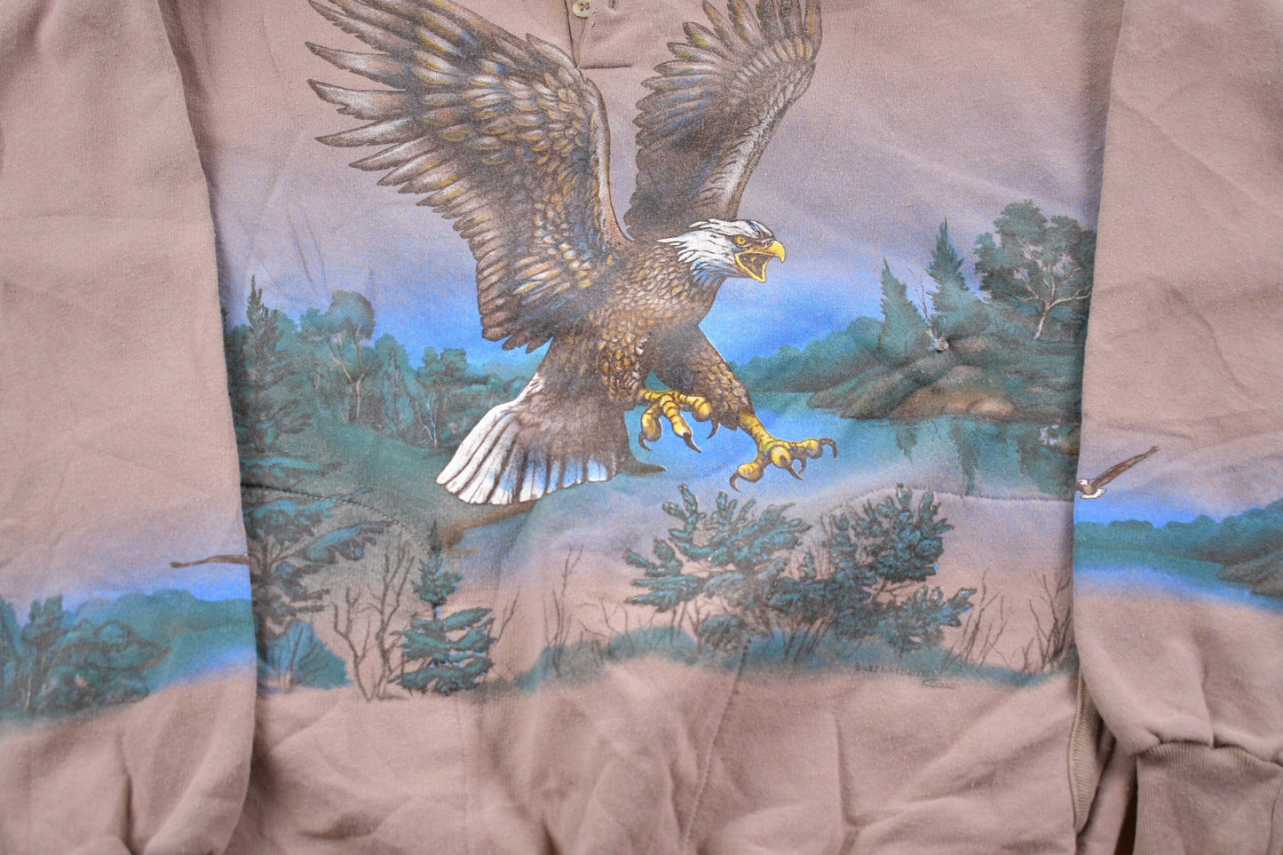 Vintage 1990s Art Unlimited Eagle All Over Print Double Collar Sweatshirt Men's 2XL from propervintagecanada