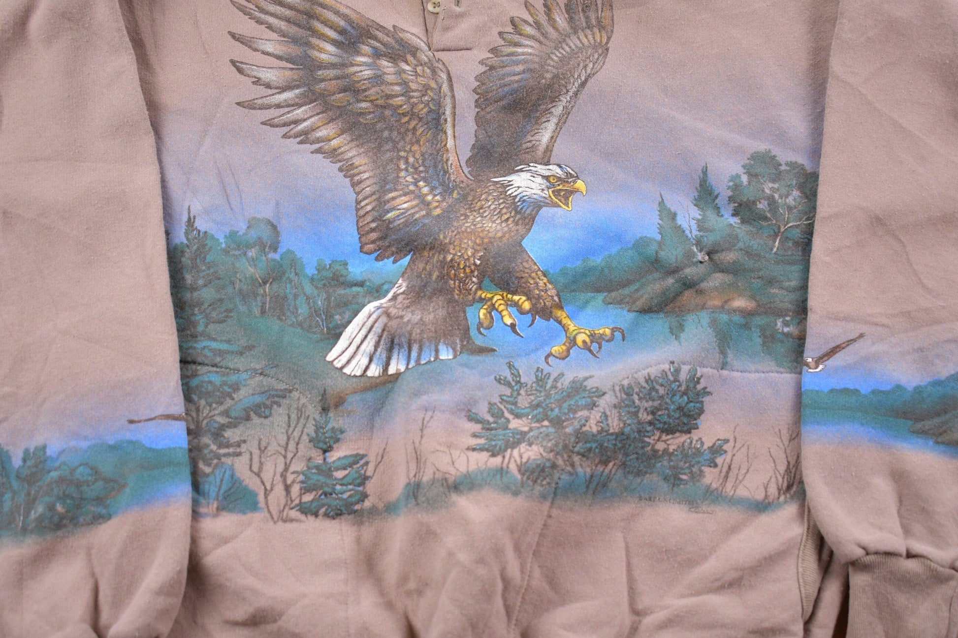 Vintage 1990s Art Unlimited Eagle All Over Print Double Collar Sweatshirt Men's 2XL from propervintagecanada