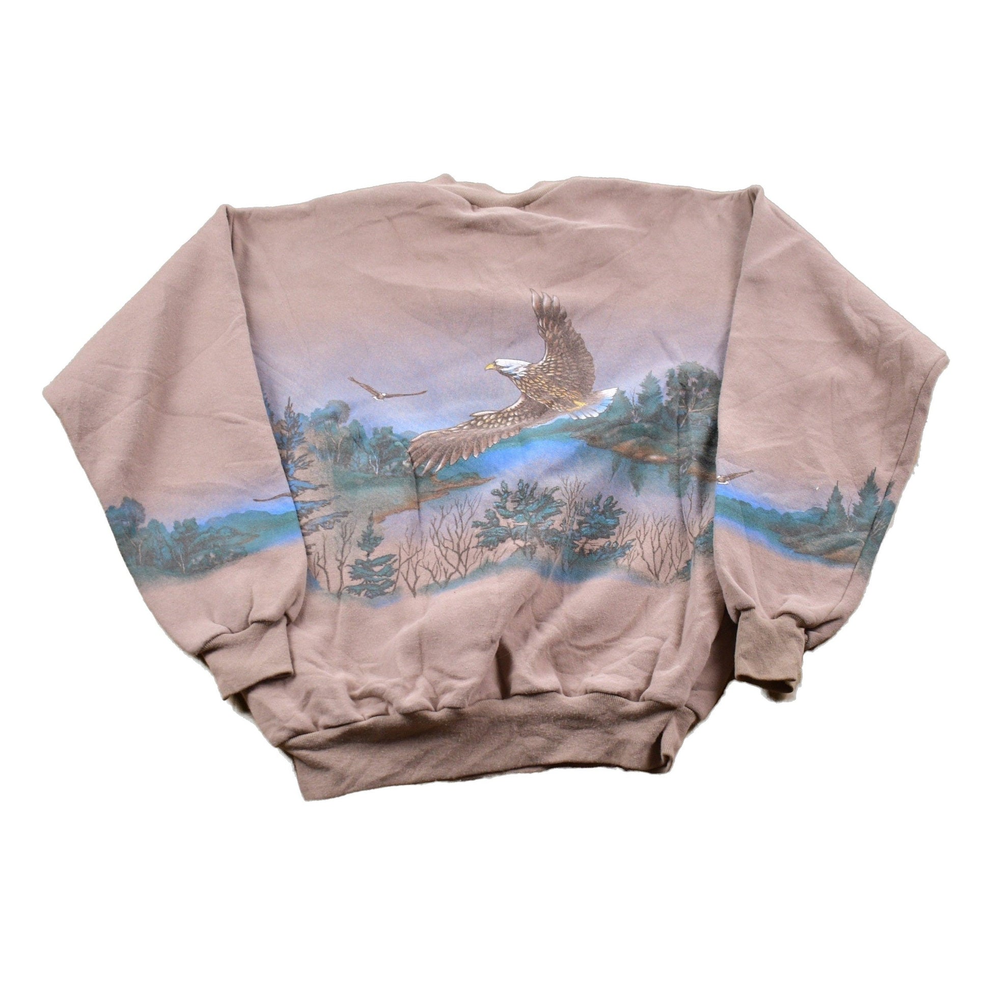 Vintage 1990s Art Unlimited Eagle All Over Print Double Collar Sweatshirt Men's 2XL from propervintagecanada