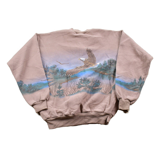 Vintage 1990s Art Unlimited Eagle All Over Print Double Collar Sweatshirt Men's 2XL from propervintagecanada