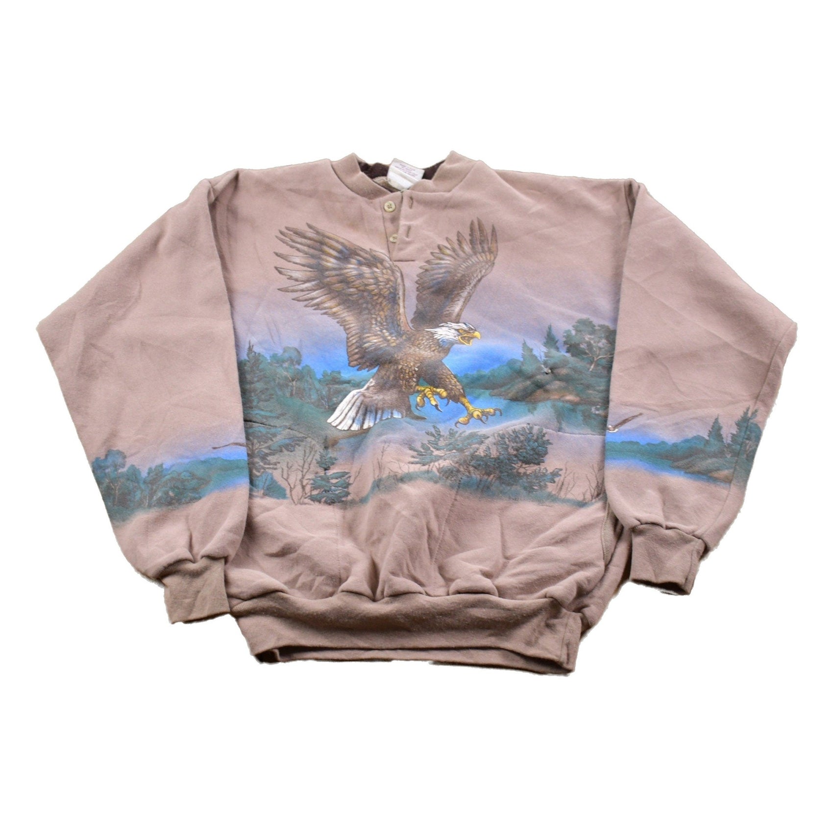 Vintage 1990s Art Unlimited Eagle All Over Print Double Collar Sweatshirt Men's 2XL from propervintagecanada