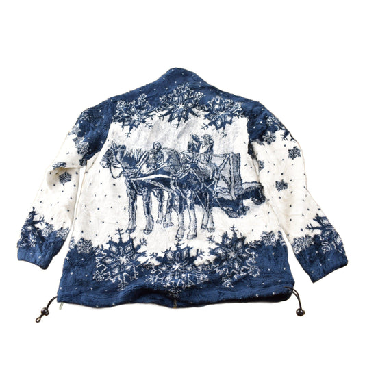 Vintage 1990s Art Unlimited Horse Back Graphic All Over Print Zip Up Fleece Sweater Size M Made In USA from propervintagecanada