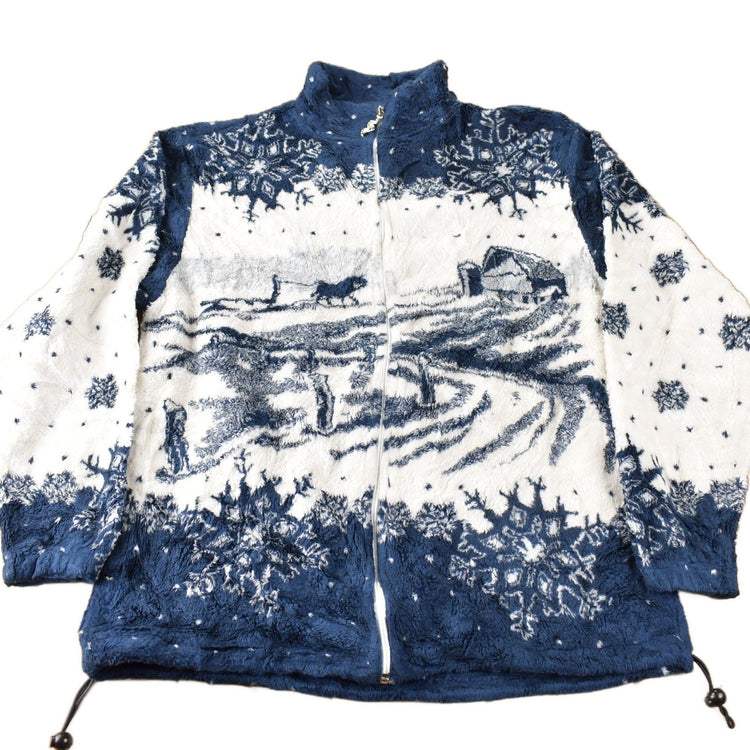 Vintage 1990s Art Unlimited Horse Back Graphic All Over Print Zip Up Fleece Sweater Size M Made In USA from propervintagecanada