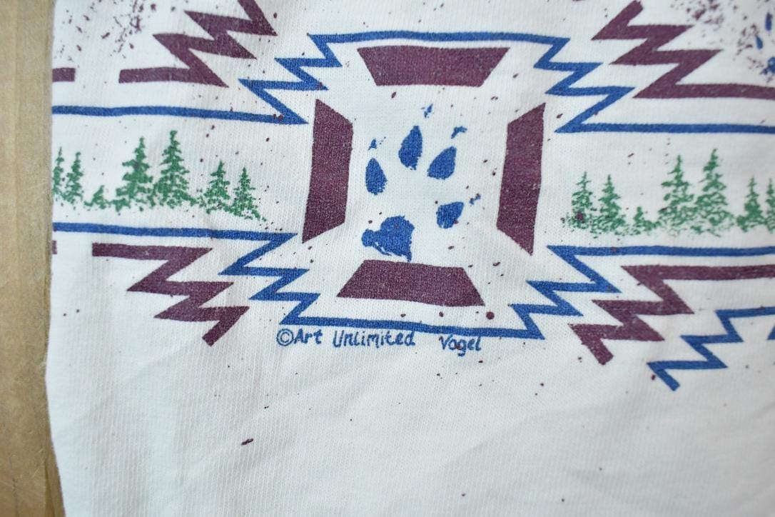 Vintage 1990s Art Unlimited Muir Woods Wolf Theme Graphic T-Shirt Men's Medium from propervintagecanada