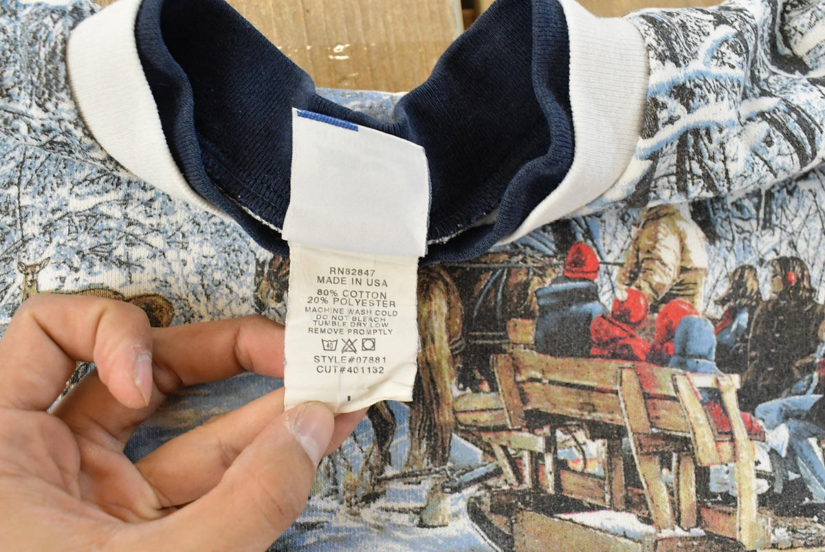 Vintage 1990s Art Unlimited Winter Landscape AOP Crewneck Sweatshirt Men's M from propervintagecanada