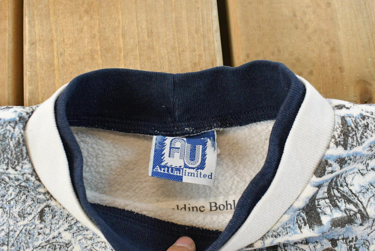 Vintage 1990s Art Unlimited Winter Landscape AOP Crewneck Sweatshirt Men's M from propervintagecanada