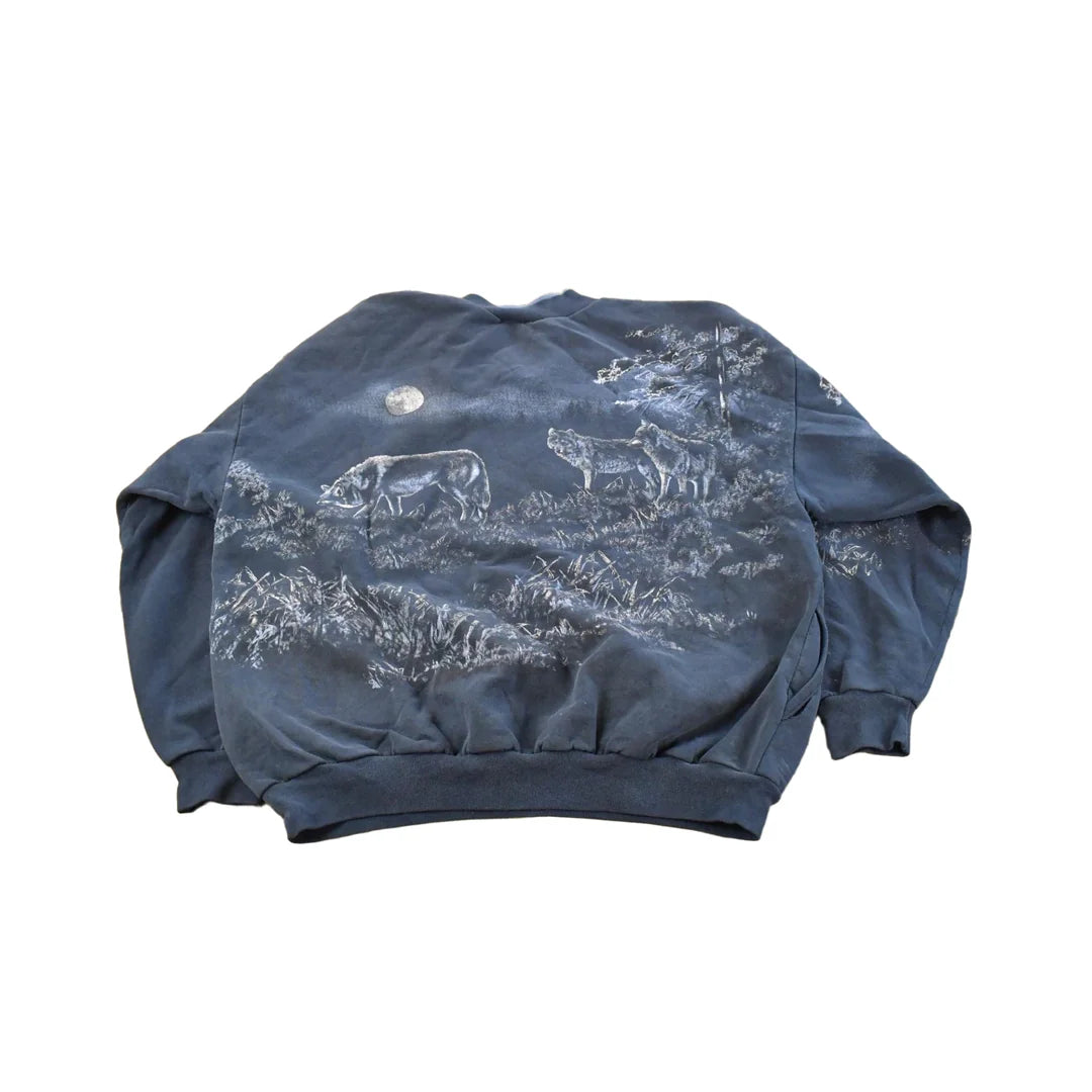 Vintage 1990s Art Unlimited Wolf Henley Sweatshirt Men's XL from propervintagecanada