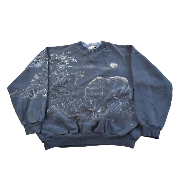 Vintage 1990s Art Unlimited Wolf Henley Sweatshirt Men's XL from propervintagecanada