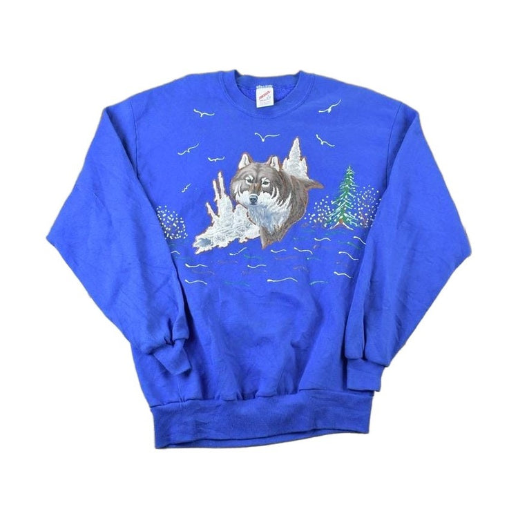 Vintage 1990s Art Wolf Outdoorsman Crewneck Sweatshirt Men's Large from propervintagecanada
