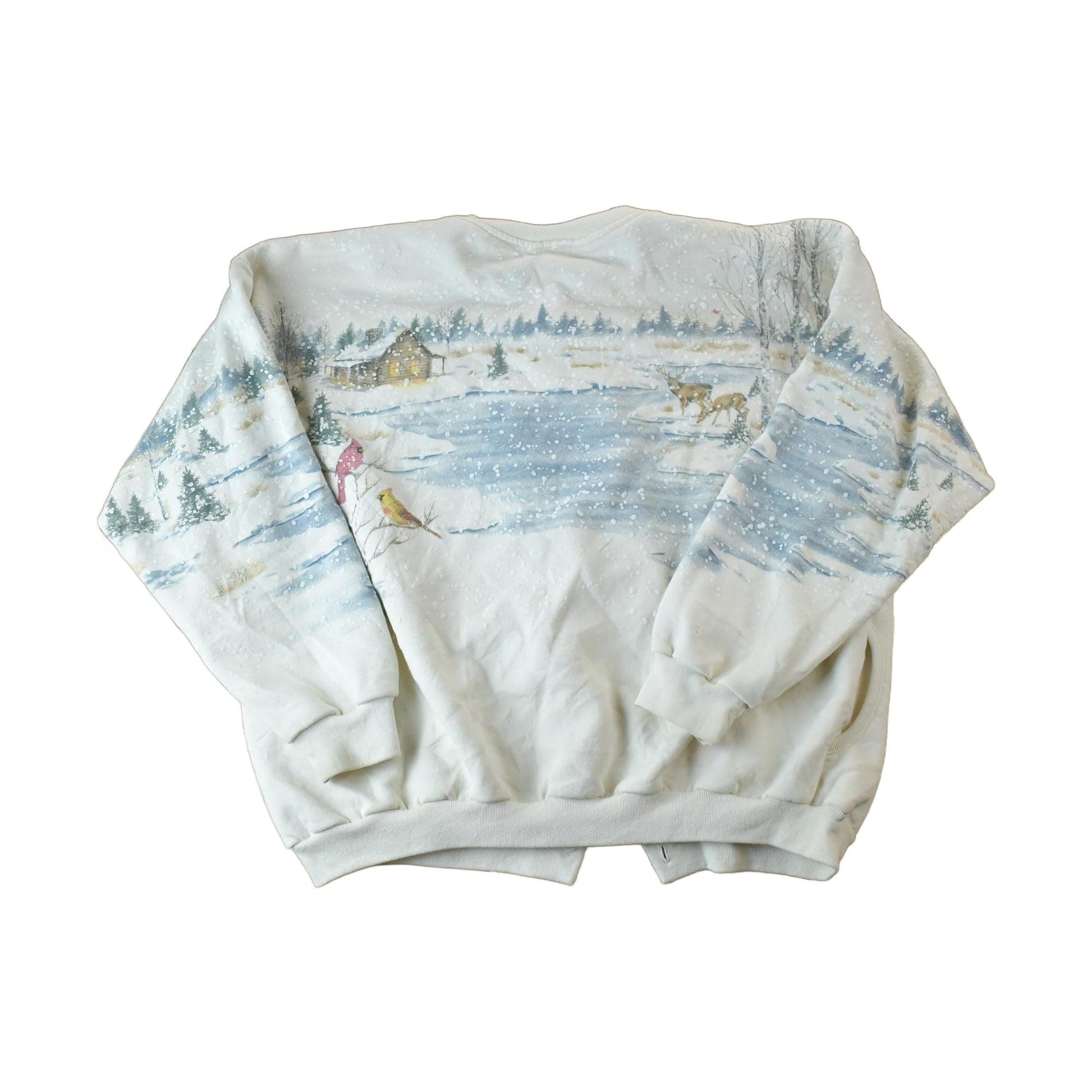 Vintage 1990s Artisans All Over Print Winter Theme Button Up Crewneck Men's XL from propervintagecanada