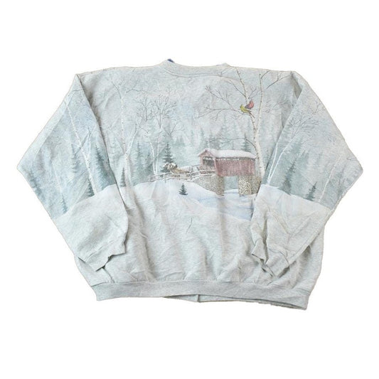 Vintage 1990s Artisans AOP Winter Theme Button Up Double Collar Souvenir Crewneck Sweatshirt Men's XL from propervintagecanada