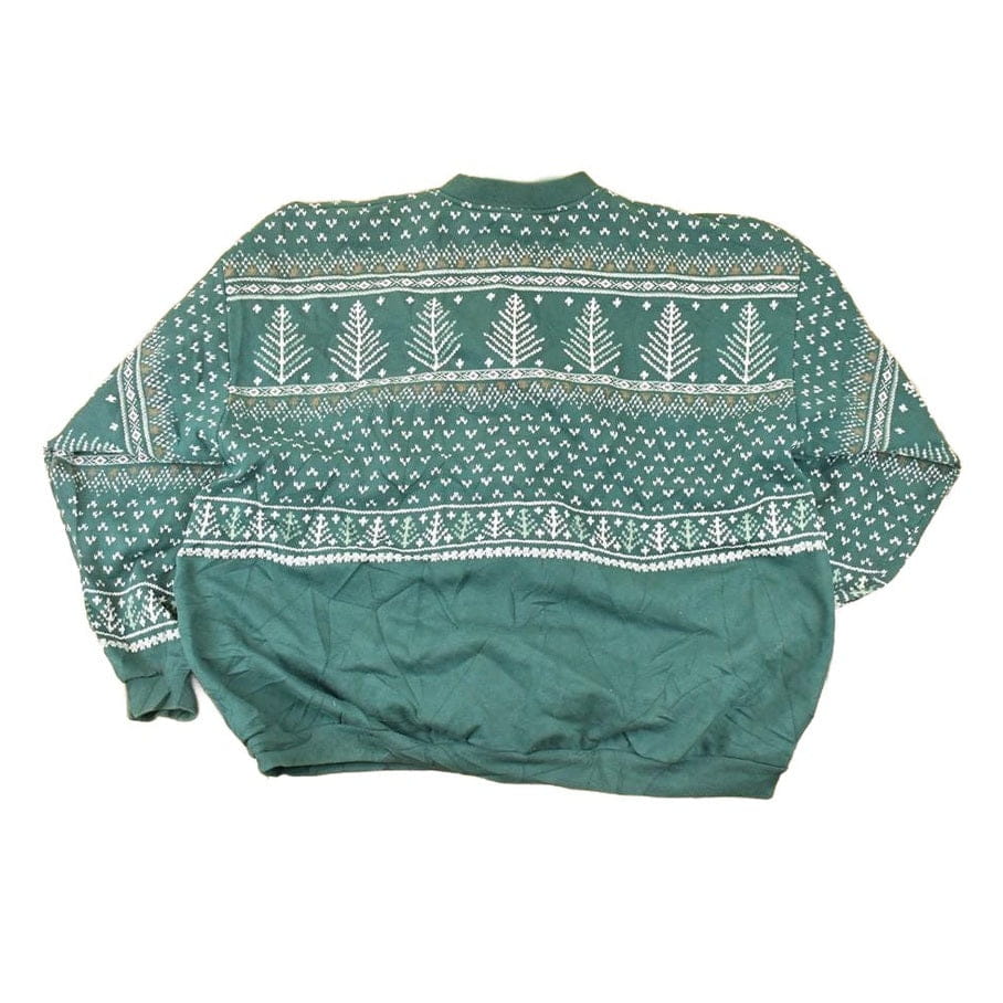 Vintage 1990s Artisans Double Collar Christmas Tree Button Up Graphic Print Crewneck Sweatshirt Women's L from propervintagecanada