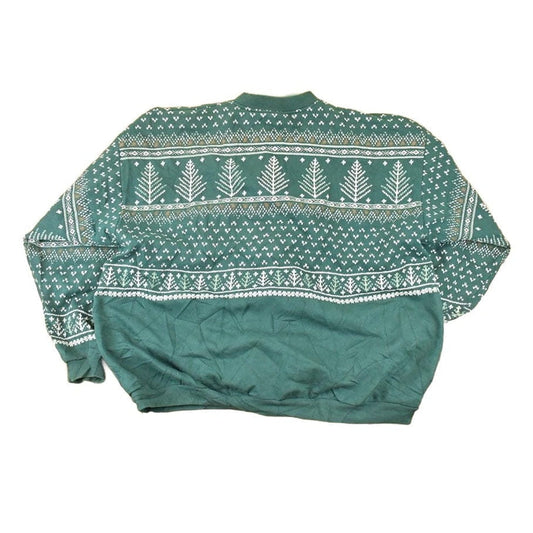 Vintage 1990s Artisans Double Collar Christmas Tree Button Up Graphic Print Crewneck Sweatshirt Women's L from propervintagecanada